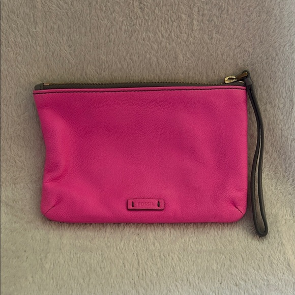 Fossil Handbags - Fossil Hot Pink Leather Wristlet Clutch